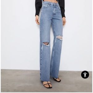 Zara Wide Leg High Rise Full Length Jeans